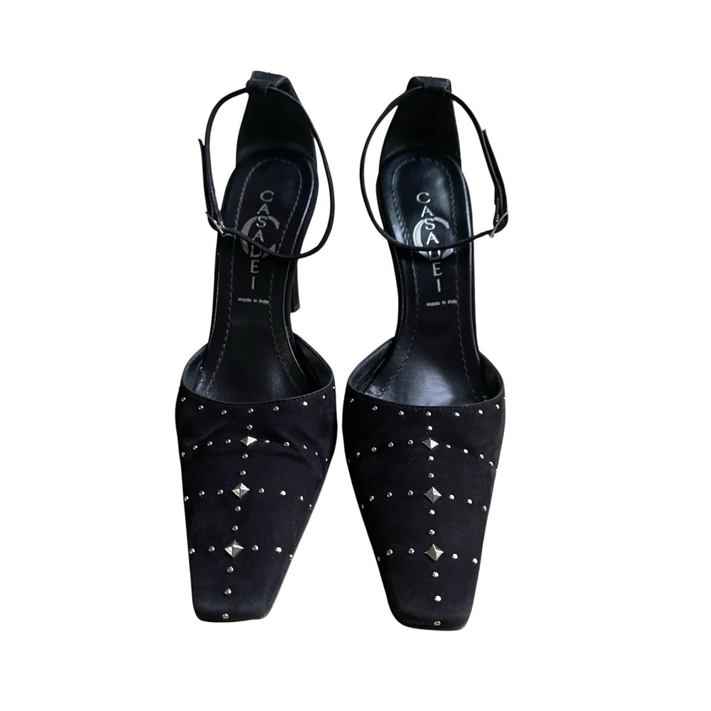 CASADEI Black Suede Studded Pointed Toe Heels Size 6 Made in Italy Retail $348 - Picture 4 of 8